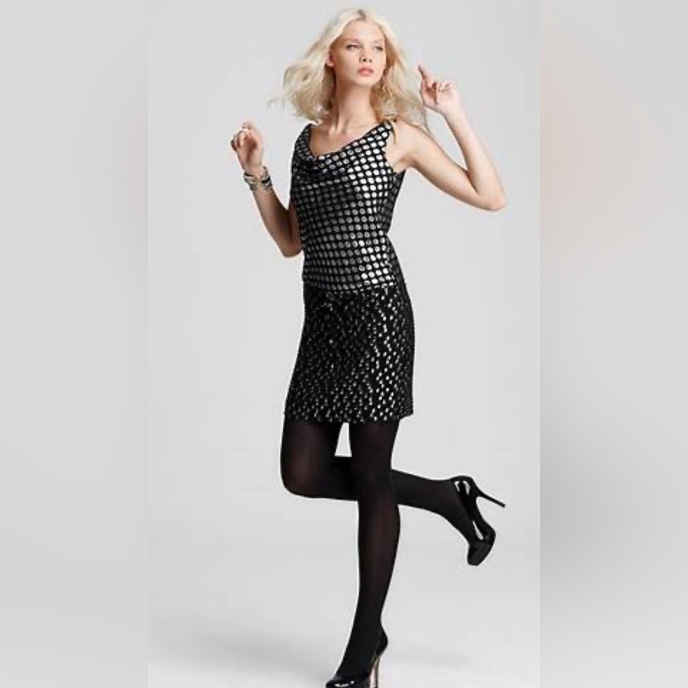 NWT $398 Diane Von Furstenberg Tadd Two Silver Metallic Dot Combo Dress 2